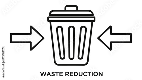 A simple black and white illustration of a trash can with arrows indicating recycling processes
