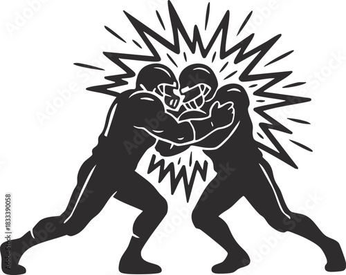 American football defender delivering a powerful shoulder tackle