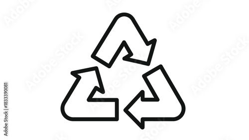 Simple black and white illustration of the universal recycling symbol with chasing arrows