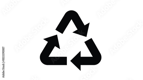 Simple black and white recycling symbol illustration shows the universal sign for reuse