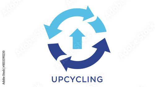 A circular recycling symbol with upward arrows and the word upcycling underneath it