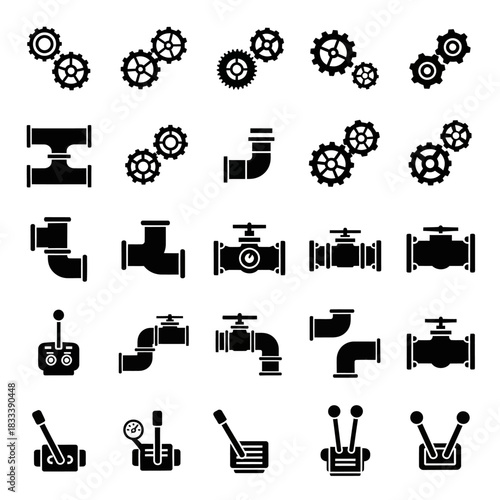 Collection of Industrial Mechanical Components and Piping System Icons.