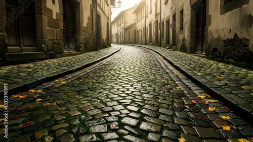 Fototapeta Naklejka Na Ścianę i Meble -  Cobblestone street in old european town with vintage architecture