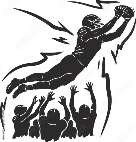 American football defender delivering a powerful shoulder tackle