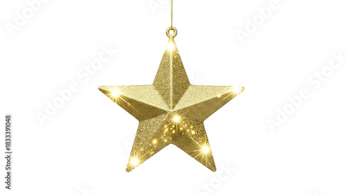 Gold star ornament with lights isolated on transparent background