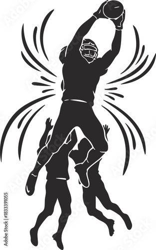 American football defender delivering a powerful shoulder tackle