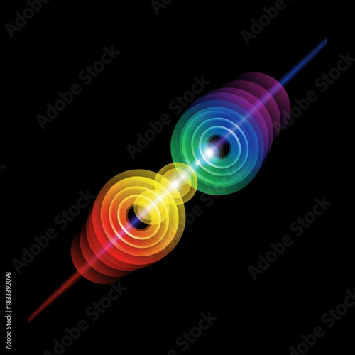 Vibrant rainbow circles collide in this stunning display, radiating energy and light, perfect for modern designs and creative projects, abstract and mesmerizing