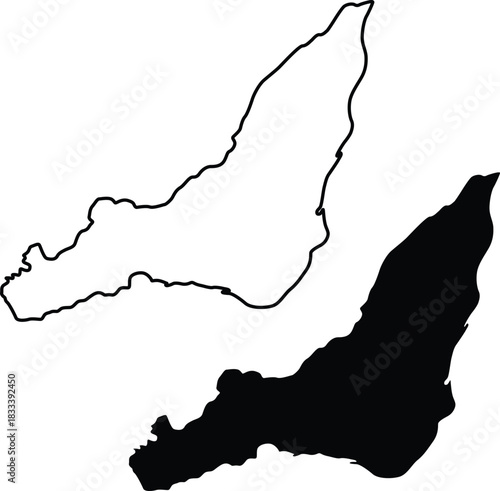 Martinique Map Vector Silhouette: Isolated Black Outline and Solid Shape