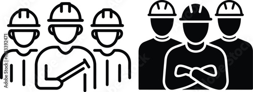 Team of Workers in Hard Hats Vector Icon Set