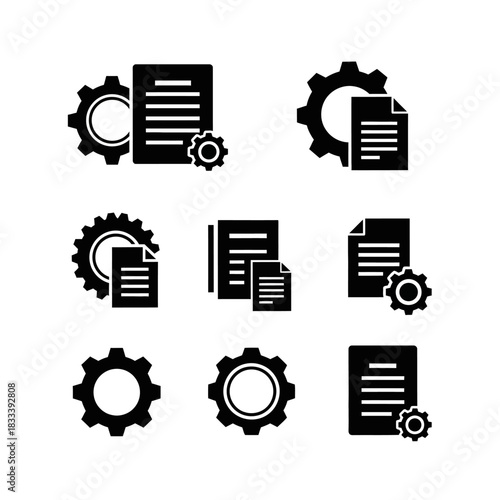 Configuration Management Icons - Gears and Documents for Settings and Automation.
