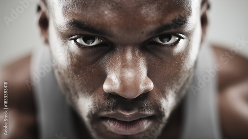 Close-up portrait of an intense male athlete displaying determination in a focused moment