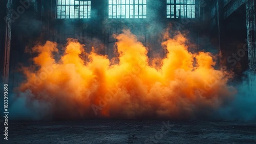 Vibrant Smoke Explosion in Abandoned Industrial Space