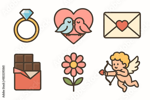 Emojis/icons related to romance, love, and Valentine's Day (or just a romantic mood).