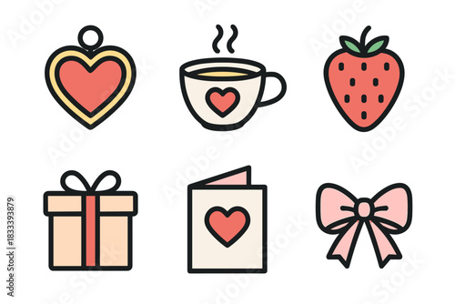 A delicate, romantic set of icons in pastel pink tones, once again on the theme of love and Valentine's Day.