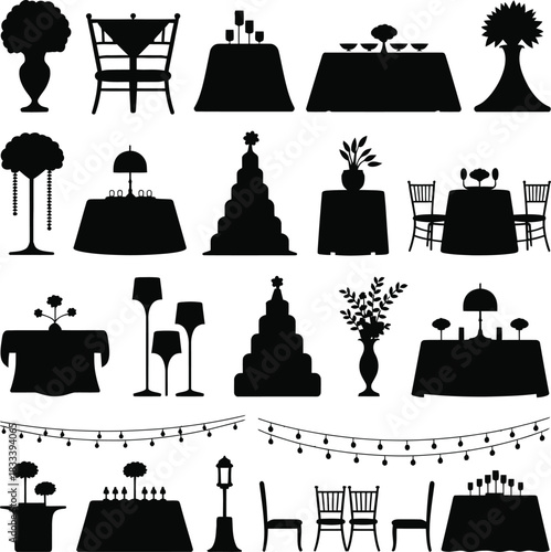 Elegant silhouette collection of wedding and event table settings