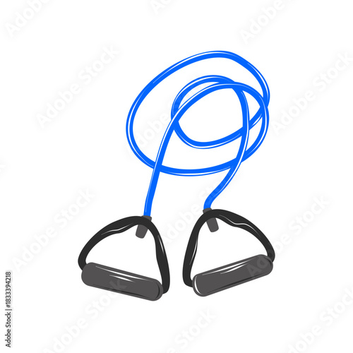 Vector blue jump rope with ergonomic black handles. Isolated fitness equipment for cardio training and home workouts.