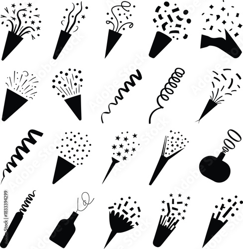 Hand drawn confetti poppers and streamers collection