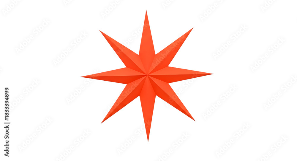 Fototapeta premium Vibrant orange eight pointed star shape decoration isolated on transparent background