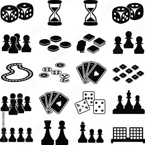 Collection of board game icons and symbols