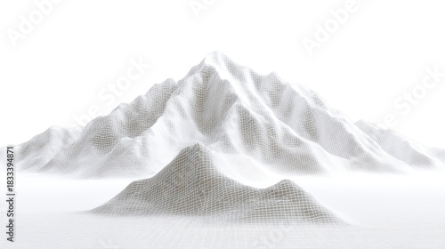 White wireframe mountain landscape digital terrain 3D mesh abstract geometric shape futuristic minimal technology elevation grid isolated on transparency background