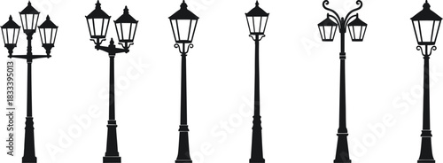 Street lamp silhouettes collection vintage style lighting design