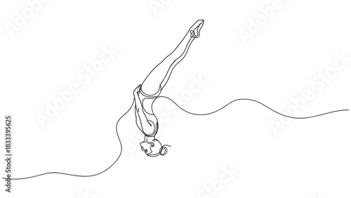 Line drawing of beach volleyball player diving for ball on sand  