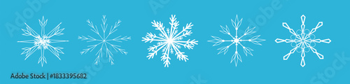 Realistic snowflakes Icons. Winter concept. Set of snowflakes on blue background. Snow, winter holidays. Vector illustration.