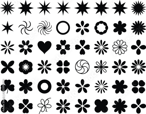 Collection of black and white vector shapes, ideal for diverse design projects, offering versatility