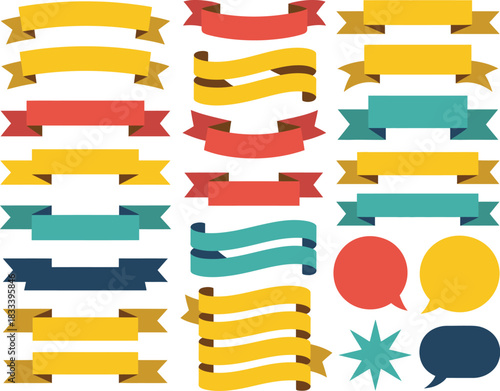 Collection of Decorative Ribbon Banners in Various Colors for Design and Decoration Purposes