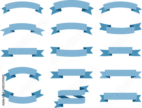 Collection of eleven light blue banners and ribbons for design purposes, ideal for adding text or labels to graphics