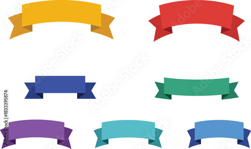 Collection of Six Colorful Flat Ribbons and Banners for Graphic Design and Web Elements