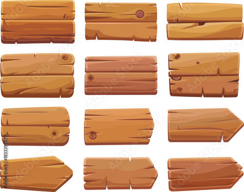Collection of various rustic wooden plank signs and banners, perfect for signage and creative design projects