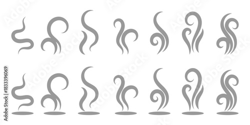 Smoke, steam, smog, smell symbols. Smoke vector icons. Fire steam or Line smoke doodle hand drawn set. smell waves from food or coffee and beverages sketch style. black steam and vapor icons. EPS 10. 