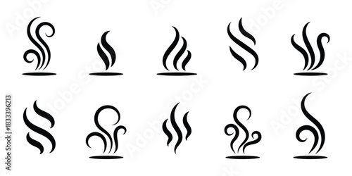 Smoke steam silhouette icon illustration isolated on white background. Steam Smoke flat icon set. Aroma smell symbol. smoke and steam icon set. EPS 10. 
