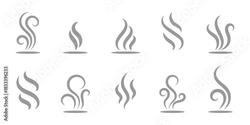 Smoke steam silhouette icon illustration isolated on white background. Steam Smoke flat icon set. Aroma smell symbol. smoke and steam icon set. EPS 10. 