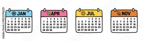 Four seasons winter spring summer autumn calendar