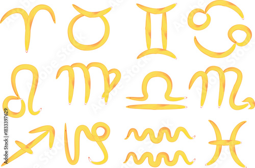 yellow golden color painted colorful abstract horoscope symbols