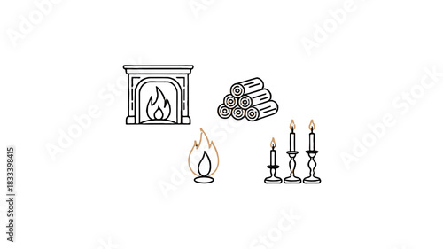 Cozy fireplace, logs, and candles to create a relaxing atmosphere.
