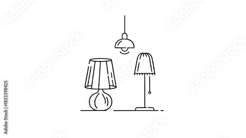 Collection of Lamps in modern line art style.