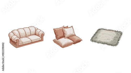 Cozy living room interior with sofa and pillows 