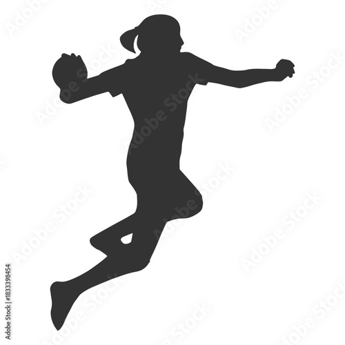 Female handball jumping with ball silhouette