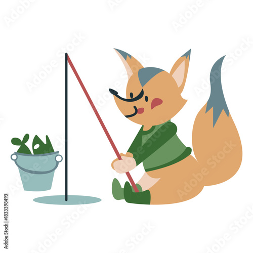 Winter animal character fox fishing color