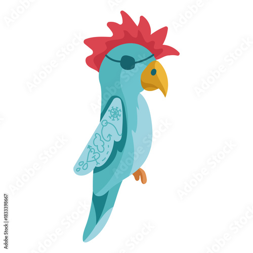 Blue parrot red hair eyepatch