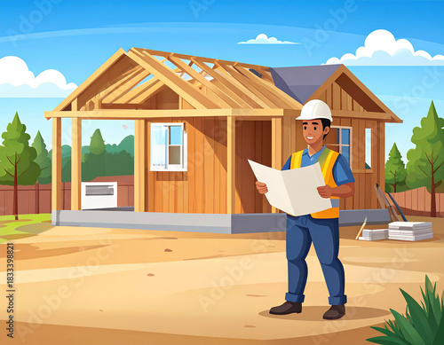 Constructor at a small residential construction site