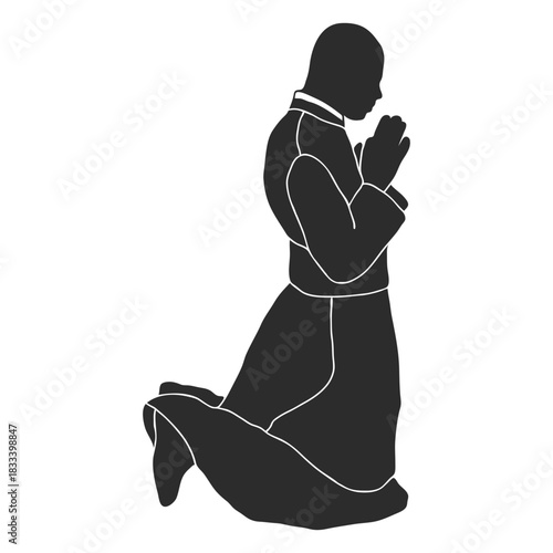 Kneeling praying profile priest clergy stencil