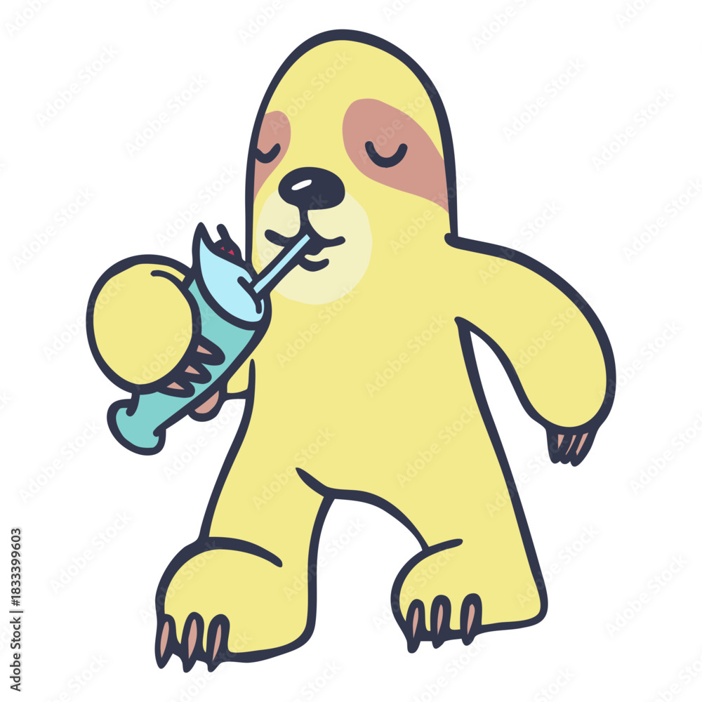 Obraz premium Sloth drinking shake cartoon