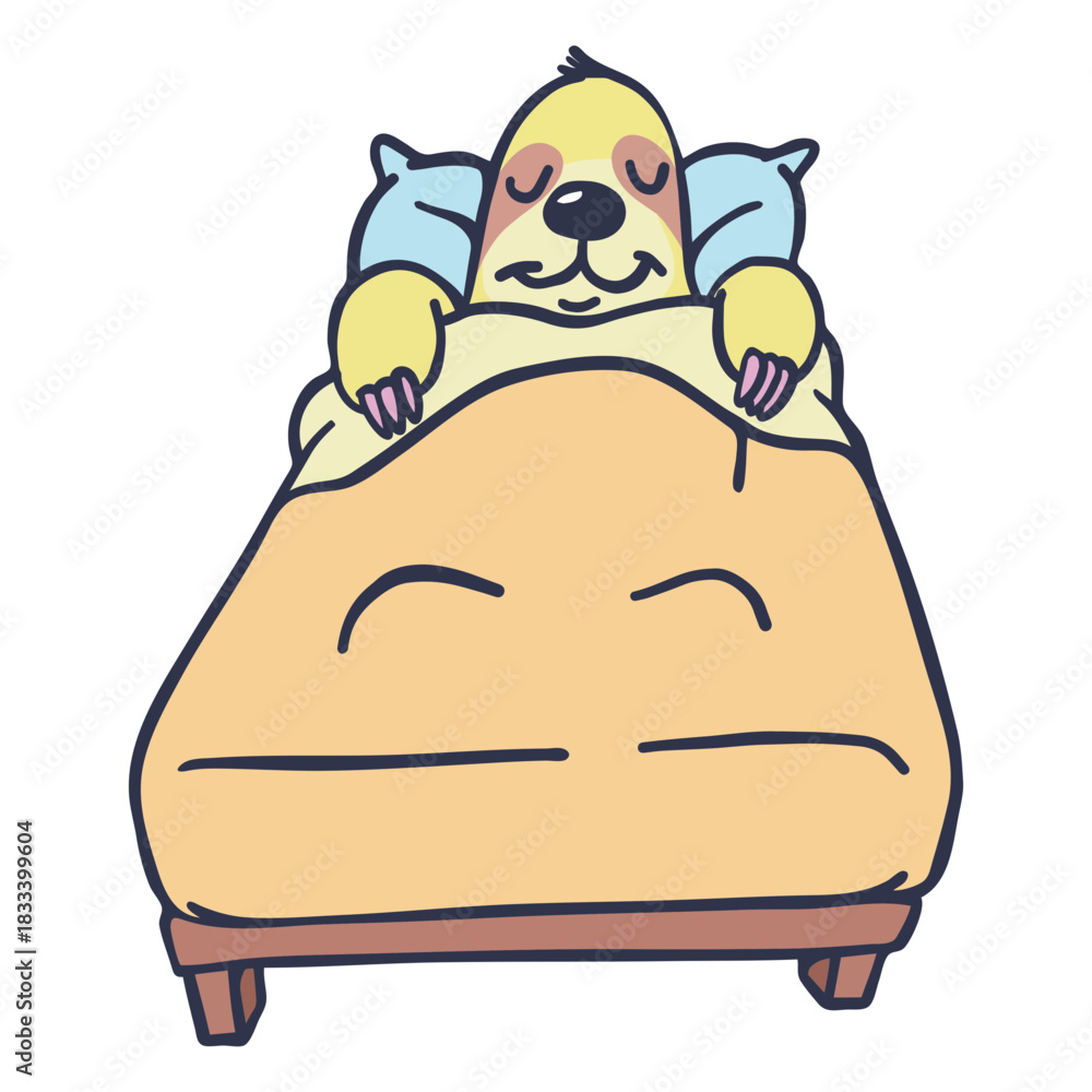 Obraz premium Sloth sleeping in bed cartoon