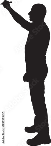 vector,  silhouette of side view of a man drawing or writing imaginatively