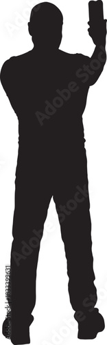 vector,   silhouette of  back view of a man taking a self-portrait