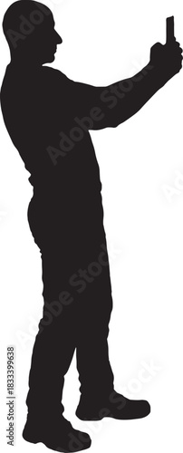 vector,   silhouette of  side view of a man taking a self-portrait